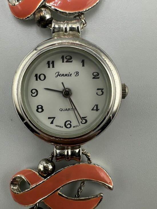 Vintage Jennie B Watch Breast Cancer Awareness Ribbon Band Silver Pink Works main image 11